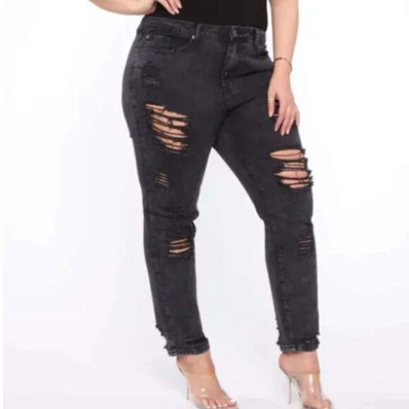 LOLA / Deconstructed Jeans OFF BLACK Size 14 Wide - Picture 1 of 5